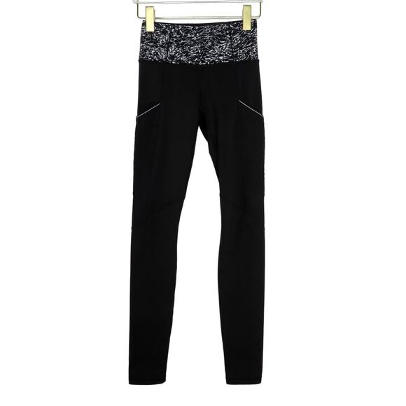 Lululemon Fresh Tracks Tight Black & White Waistband Full Length Leggings Size 2 - Picture 4 of 10